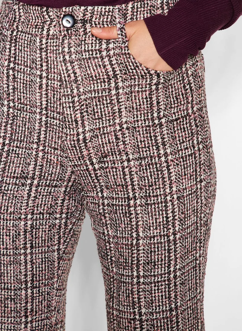 LOST INK Checked Fray Hem Cropped Pants