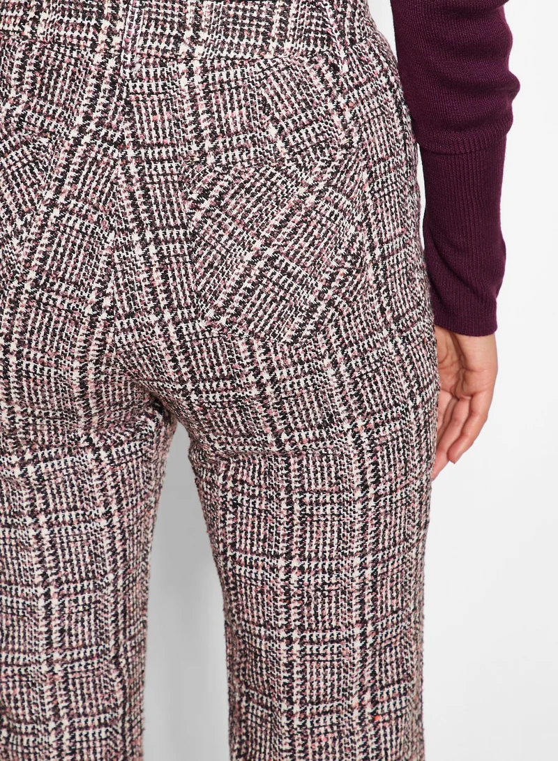 LOST INK Checked Fray Hem Cropped Pants