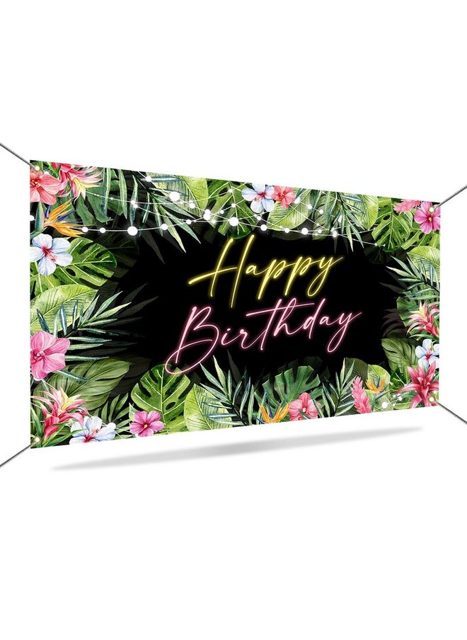 Mocsicka Mocsicka Hawaiian Tropical Birthday Backdrop Banner Tropical Palm Leaves Birthday Party Background Luau Happy Birthday Party Decorations Aloha Birthday Banner Party Banner  - Image 4
