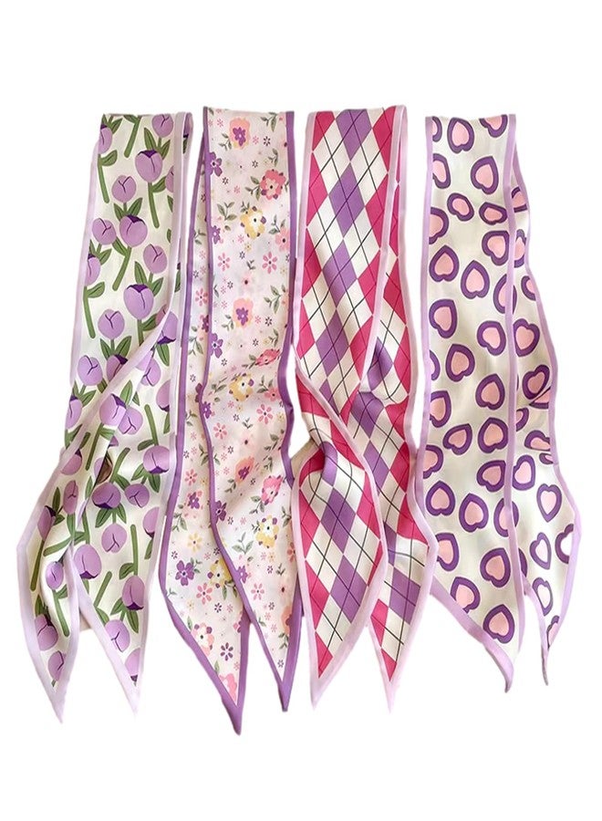 QTMY 4 Pack Purse Scarf for Bags Silk Head Scarf for Hair Handbag Women Scarfs Band Hair Neck Scarves Fashion Gifts,12 - Image 1