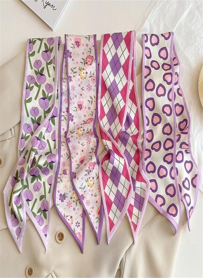 QTMY 4 Pack Purse Scarf for Bags Silk Head Scarf for Hair Handbag Women Scarfs Band Hair Neck Scarves Fashion Gifts,12 - Image 2