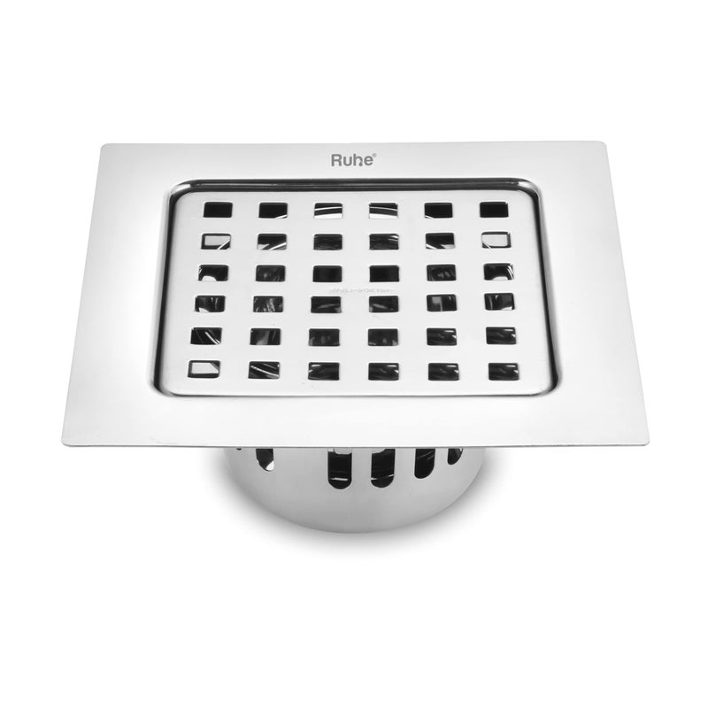 Ruhe® Square Fire Flat Cut Floor Drain | 304-Grade Stainless Steel Drain Jali | 5 X 5 Inches | Glass Finish | Floor Drainer with Cockroach Trap/Jali - Image 1