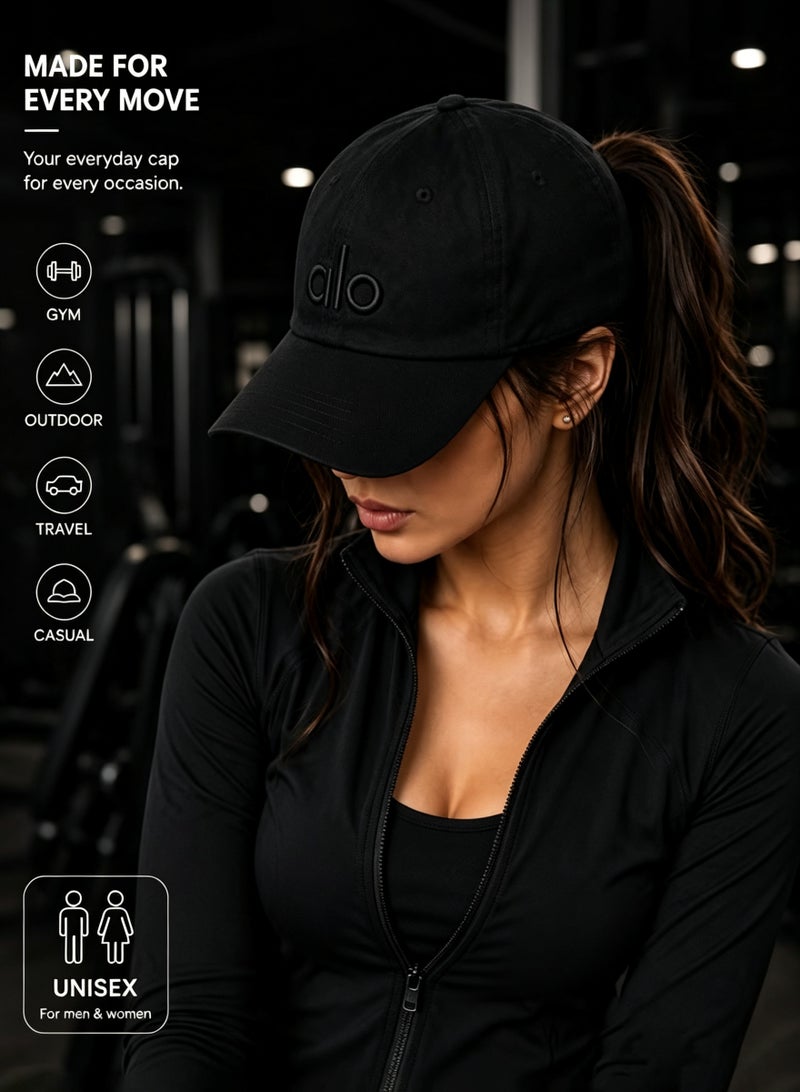 Alo Yoga Premium Unisex Adjustable Baseball Cap – Lightweight Breathable Casual Sports Hat for Men & Women, Minimal Streetwear Style, Curved Visor Black Cap - Image 2