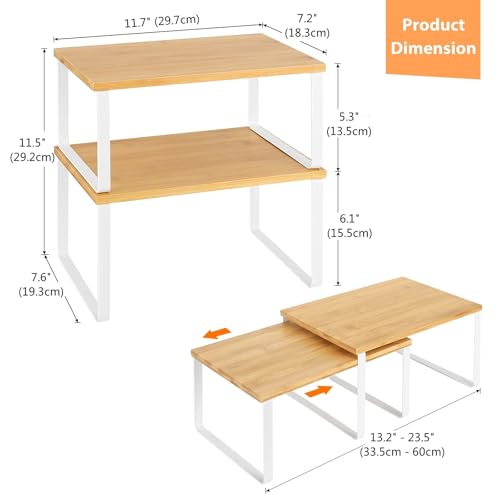 NEX Bamboo Kitchen Cabinet and Counter Shelf Organizer, Stackable & Expandable, Set of 4, White and Natural - Image 3