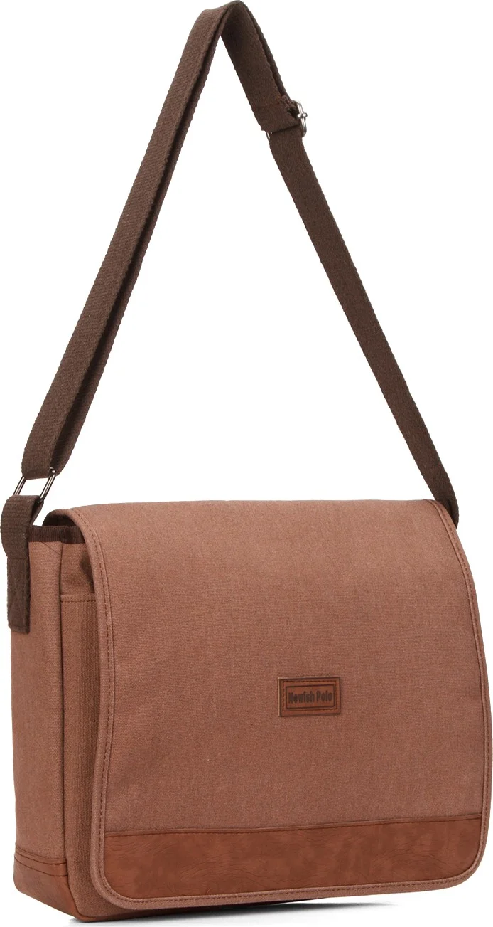 Men's Tan Canvas Fabric School College Messenger Waist and Shoulder Bag newpolo266