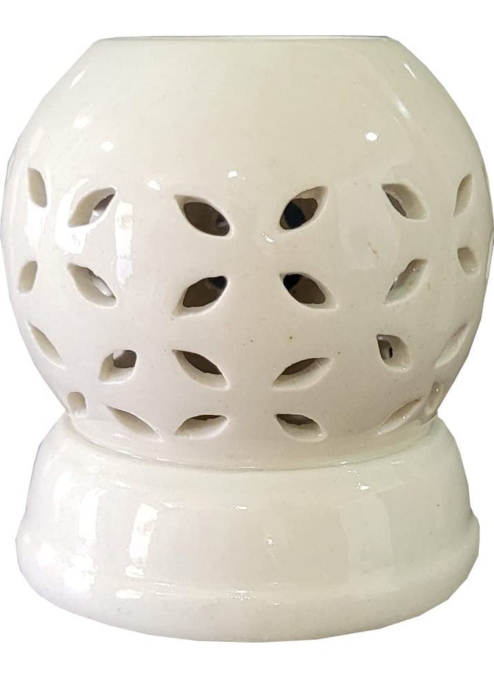 Lifemantraa Lifemantraa Ceramic Electric Diffuser for Home Fragrance Burner for Air Freshener with Rose Mogra and Lavender Aroma Oil for Room Fresheners and Bulb Round White Color  - Image 2