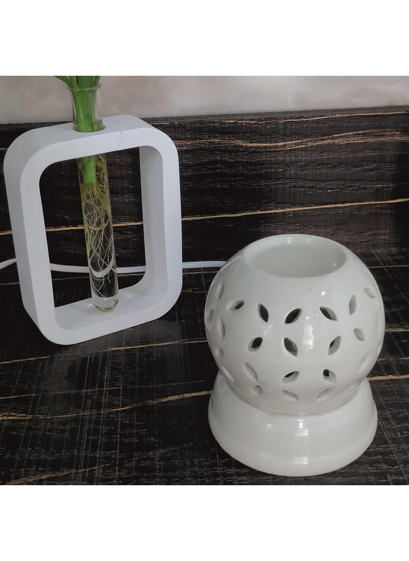 Lifemantraa Lifemantraa Ceramic Electric Diffuser for Home Fragrance Burner for Air Freshener with Rose Mogra and Lavender Aroma Oil for Room Fresheners and Bulb Round White Color  - Image 4