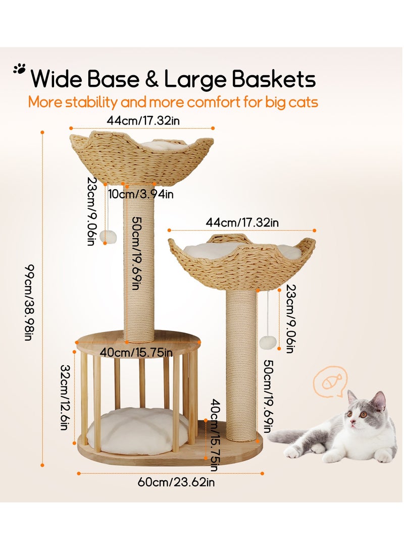 Cat Tree Scratching Post Modern Cat Tree for Indoor Cats 3-Tier Activity Tower with Plush Cushions Baskets Condo Sisal Scratching Posts and Dangling Ball for Kittens and Cats