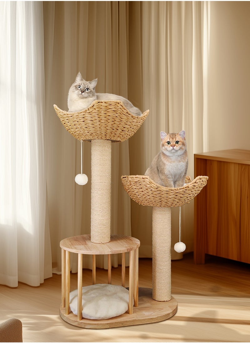 Cat Tree Scratching Post Modern Cat Tree for Indoor Cats 3-Tier Activity Tower with Plush Cushions Baskets Condo Sisal Scratching Posts and Dangling Ball for Kittens and Cats