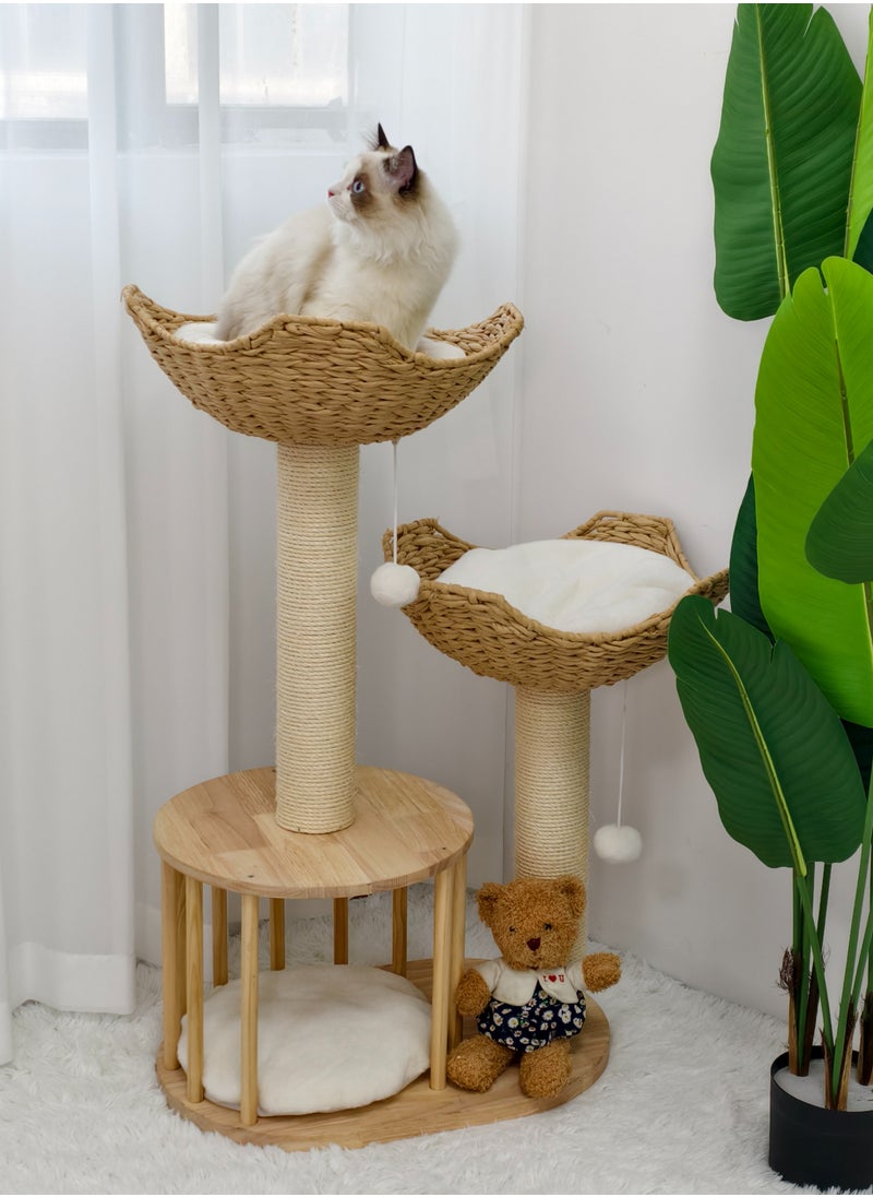 Cat Tree Scratching Post Modern Cat Tree for Indoor Cats 3-Tier Activity Tower with Plush Cushions Baskets Condo Sisal Scratching Posts and Dangling Ball for Kittens and Cats