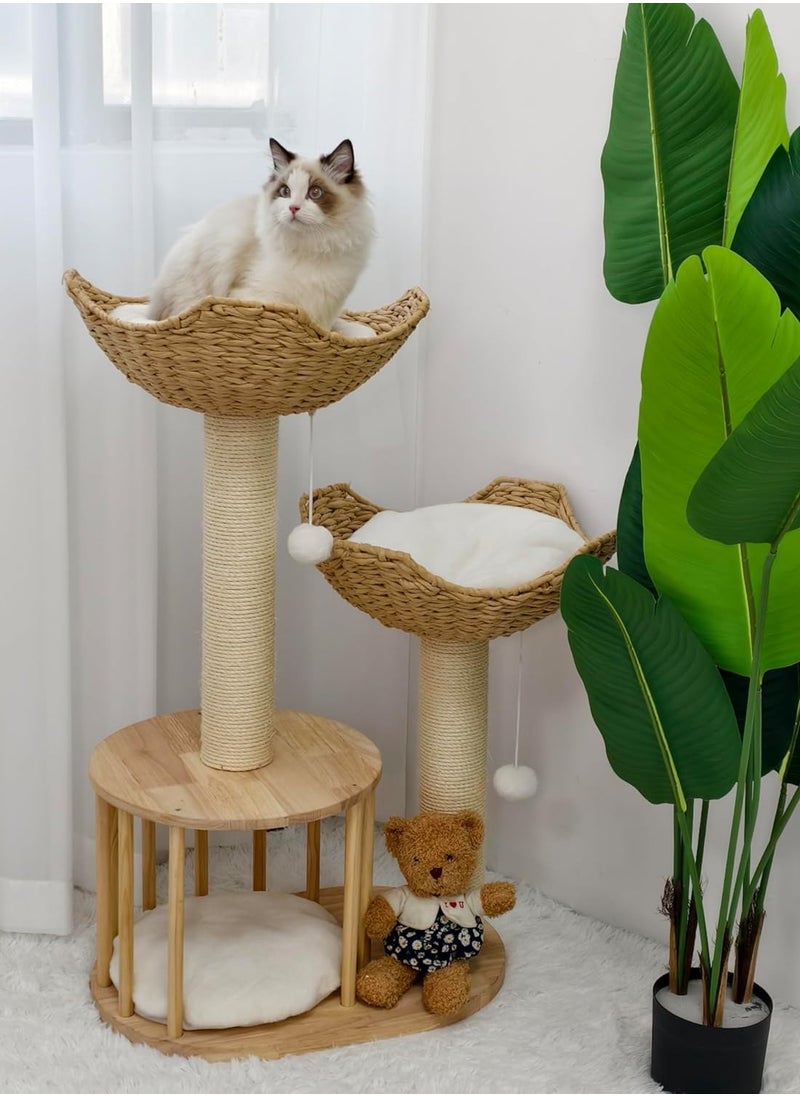 Cat Tree Scratching Post Modern Cat Tree for Indoor Cats 3-Tier Activity Tower with Plush Cushions Baskets Condo Sisal Scratching Posts and Dangling Ball for Kittens and Cats