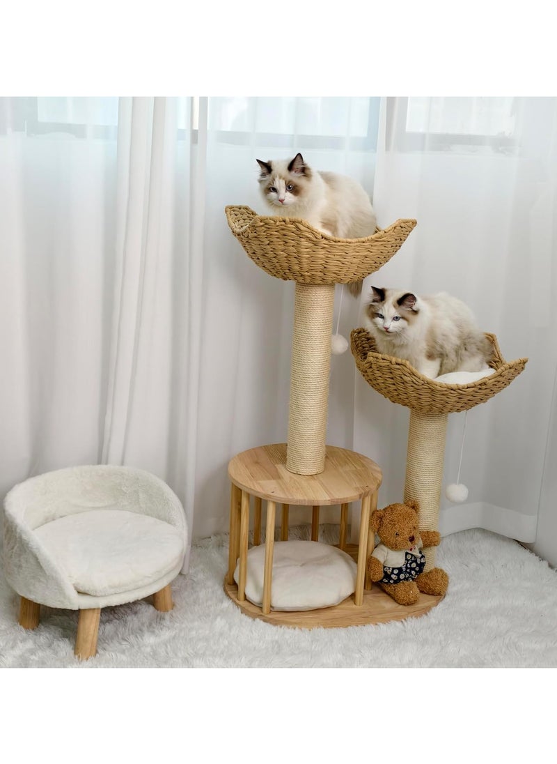 Cat Tree Scratching Post Modern Cat Tree for Indoor Cats 3-Tier Activity Tower with Plush Cushions Baskets Condo Sisal Scratching Posts and Dangling Ball for Kittens and Cats
