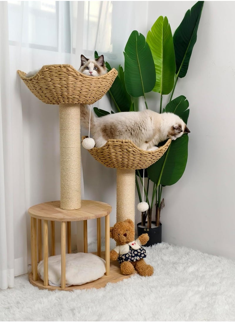 Cat Tree Scratching Post Modern Cat Tree for Indoor Cats 3-Tier Activity Tower with Plush Cushions Baskets Condo Sisal Scratching Posts and Dangling Ball for Kittens and Cats