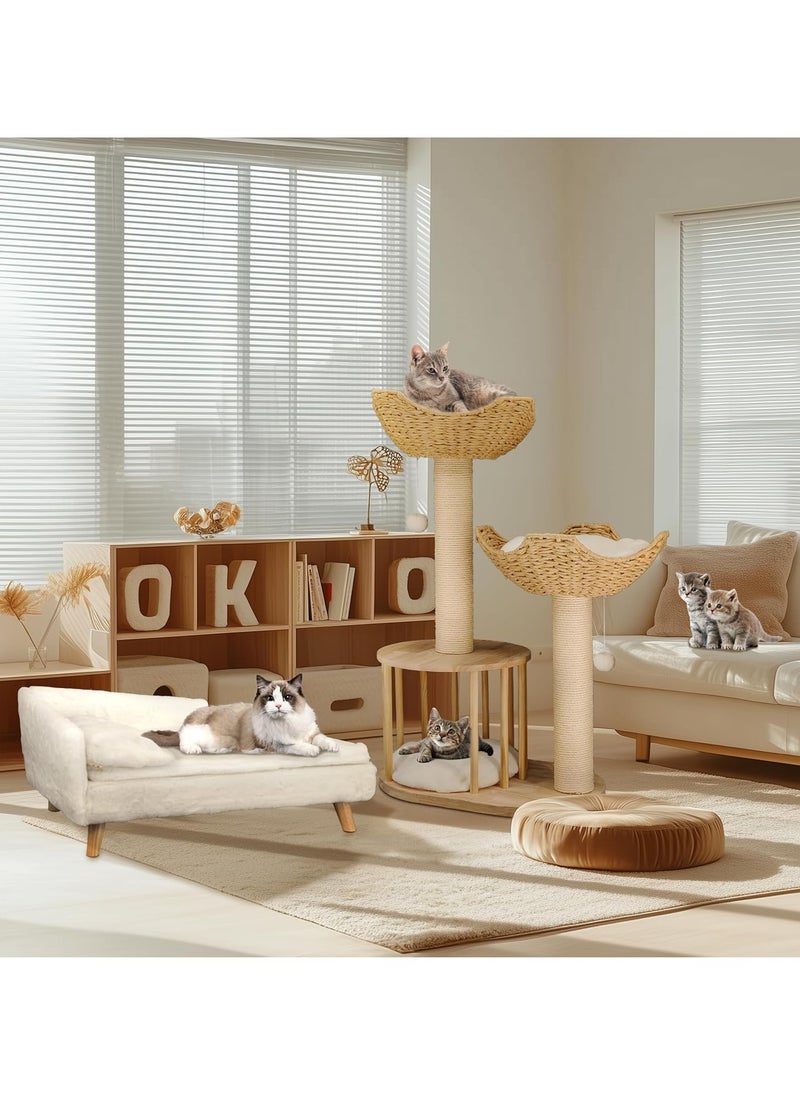 Cat Tree Scratching Post Modern Cat Tree for Indoor Cats 3-Tier Activity Tower with Plush Cushions Baskets Condo Sisal Scratching Posts and Dangling Ball for Kittens and Cats
