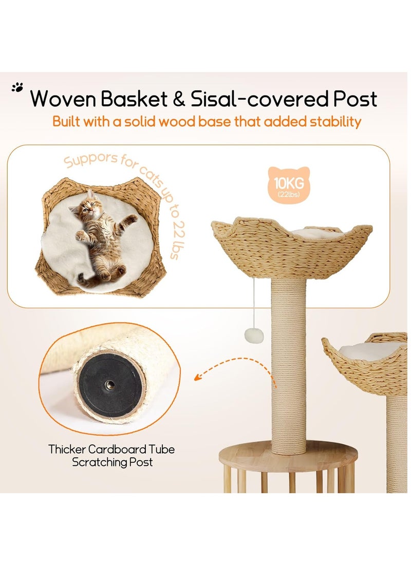 Cat Tree Scratching Post Modern Cat Tree for Indoor Cats 3-Tier Activity Tower with Plush Cushions Baskets Condo Sisal Scratching Posts and Dangling Ball for Kittens and Cats