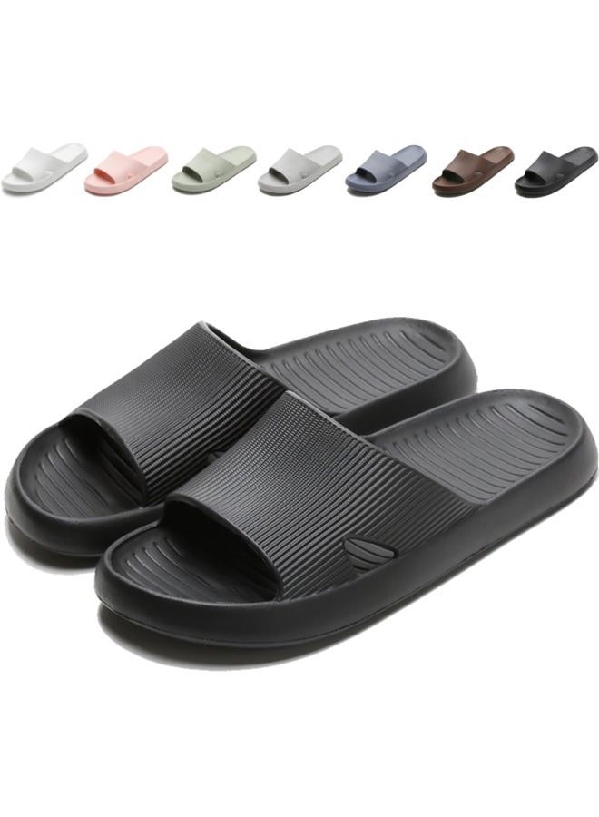 Anmerl Shower Shoes for Men and Women, Soft Comfortable House Slippers, Ultra Light Quick Drying Non Slip Bathroom Indoor Outdoor Slides Sandals, Black, 6-7 Women/5-6 Men - Image 1