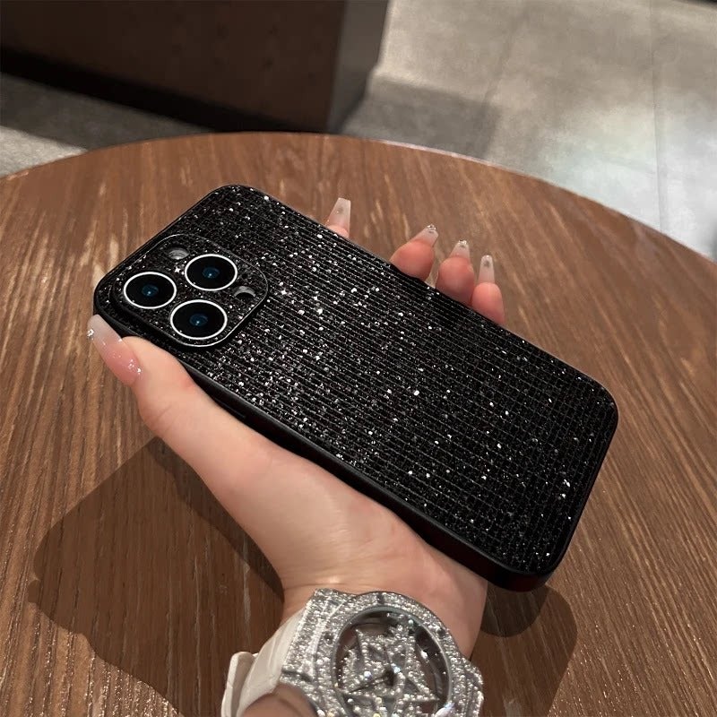 Glitter Black Shiny Leather Texture Phone Case for iPhone 16 Pro Max, Huawei Mate 60 Pro, Pura 80, OPPO Reno 14, vivo X200, Samsung S19 - Luxury Style - Image 3