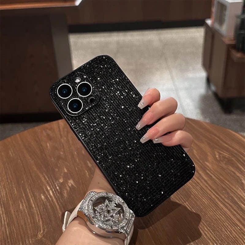 Glitter Black Shiny Leather Texture Phone Case for iPhone 16 Pro Max, Huawei Mate 60 Pro, Pura 80, OPPO Reno 14, vivo X200, Samsung S19 - Luxury Style - Image 5