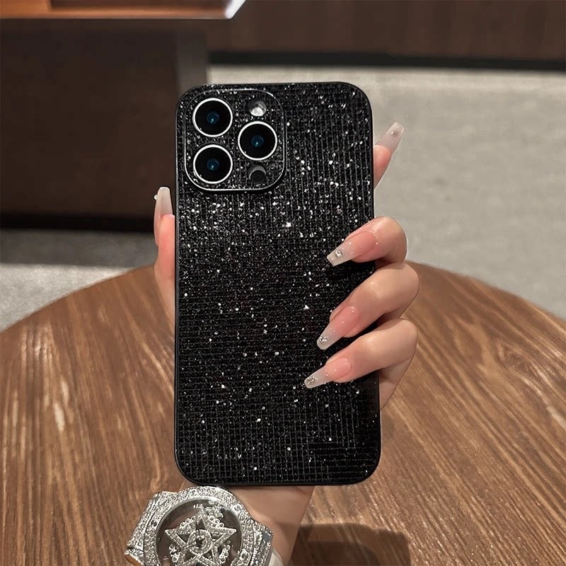 Glitter Black Shiny Leather Texture Phone Case for iPhone 16 Pro Max, Huawei Mate 60 Pro, Pura 80, OPPO Reno 14, vivo X200, Samsung S19 - Luxury Style - Image 2