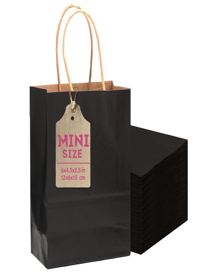 qiqee 25 Pcs Black Mini Paper Gift Bags 6"x4.5"x2.5" with Handles Small Brown Kraft Party Favor Bags Treat Bags Multiple Uses (Mini size) - Image 1