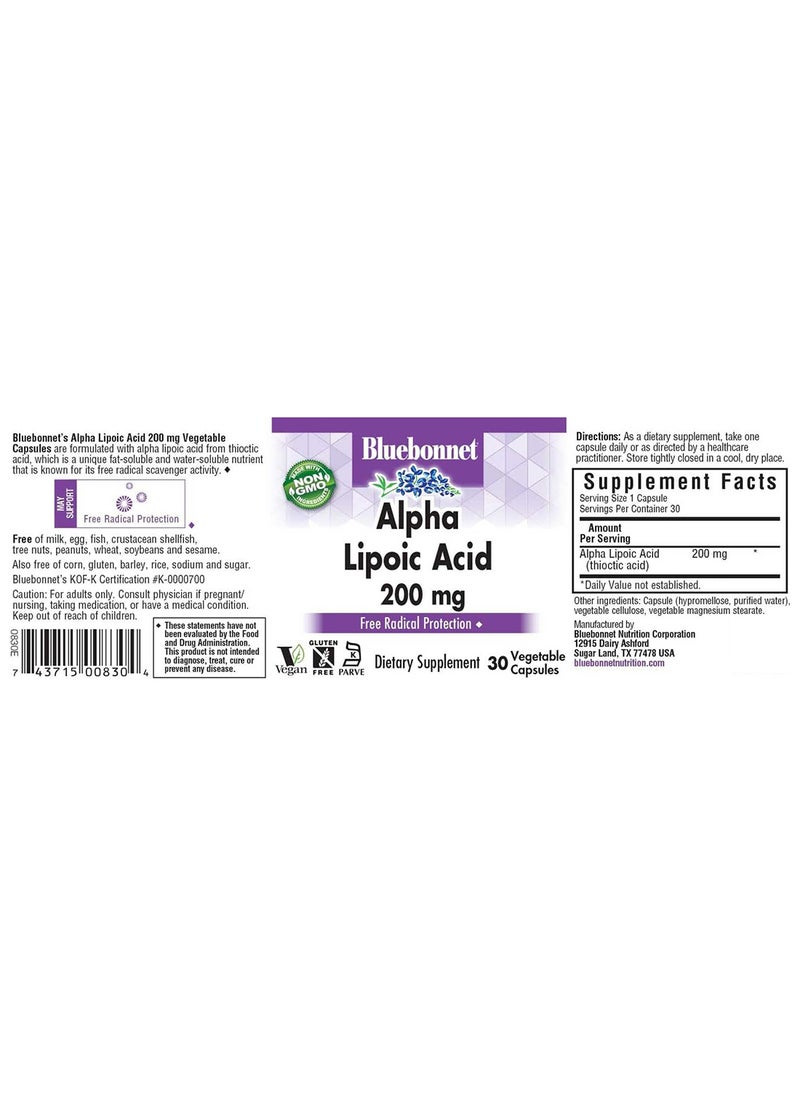 Blue Bonnet Alpha Lipoic Acid 200 Mg Vegetable Capsules 30 Ct  - Image 2