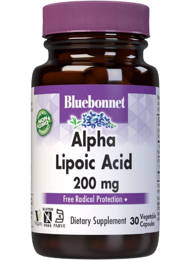 Bluebonnet كبسولات بلو بونيت ألفا ليبويك أسيد 200 ملغ نباتية، 30 حبة