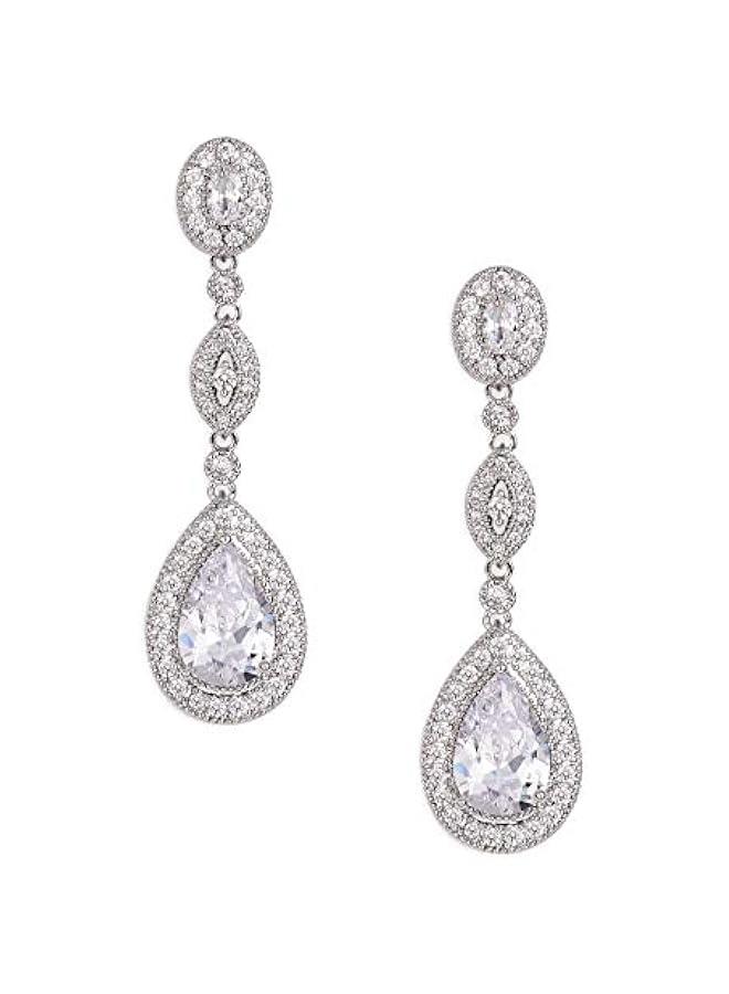 Cubic Zirconia Teardrop Wedding Bridal Earrings for Women,Bridesmaids,Brides - Crystal Rhinestones Dangle Earrings Jewelry - Image 1