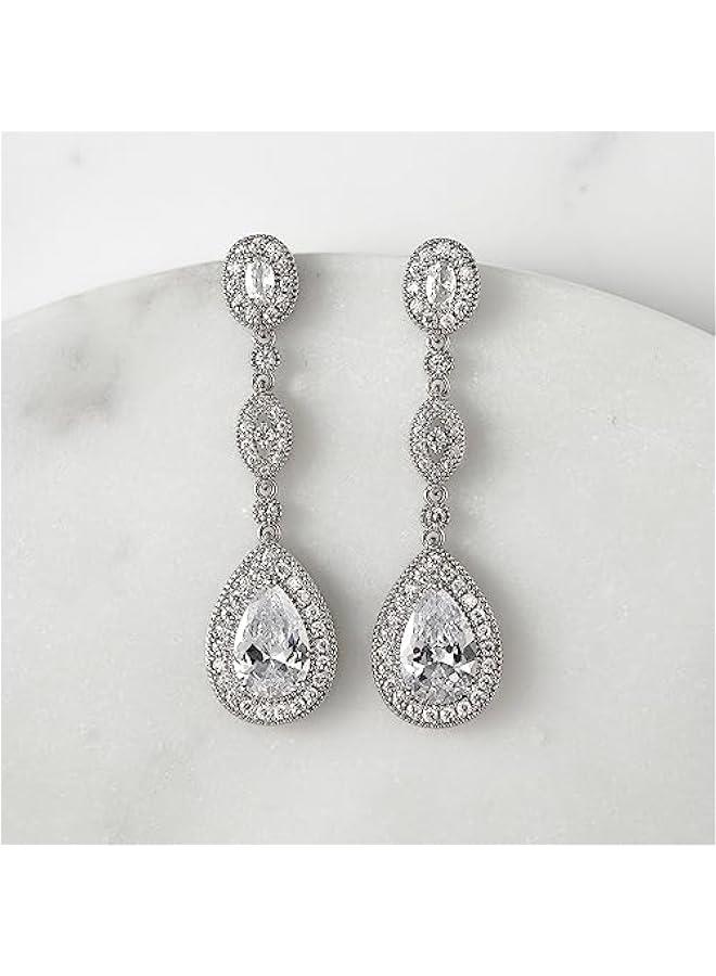 Cubic Zirconia Teardrop Wedding Bridal Earrings for Women,Bridesmaids,Brides - Crystal Rhinestones Dangle Earrings Jewelry - Image 5