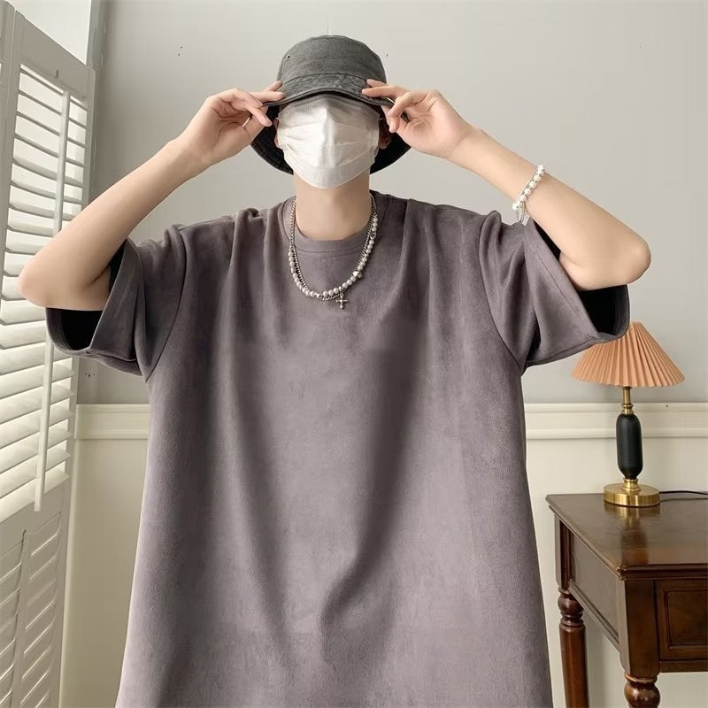 Short-sleeved Trendy Fashion Brand Men's Round Neck Fashion Urban Spring Popular Standard New Deerskin Fleece T-shirt Harajuku - Image 3