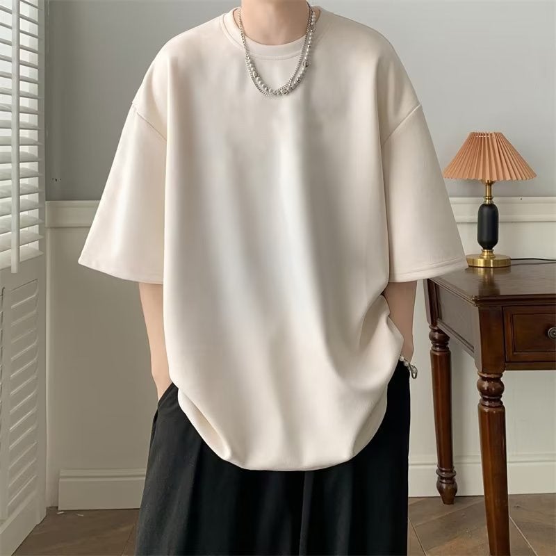 Short-sleeved Trendy Fashion Brand Men's Round Neck Fashion Urban Spring Popular Standard New Deerskin Fleece T-shirt Harajuku - Image 2