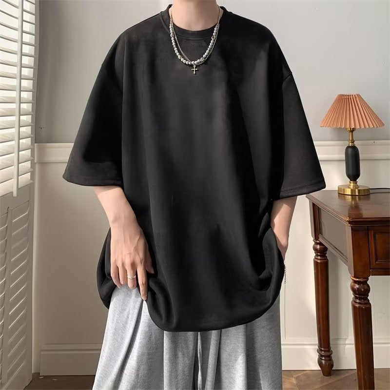 Short-sleeved Trendy Fashion Brand Men's Round Neck Fashion Urban Spring Popular Standard New Deerskin Fleece T-shirt Harajuku - Image 4