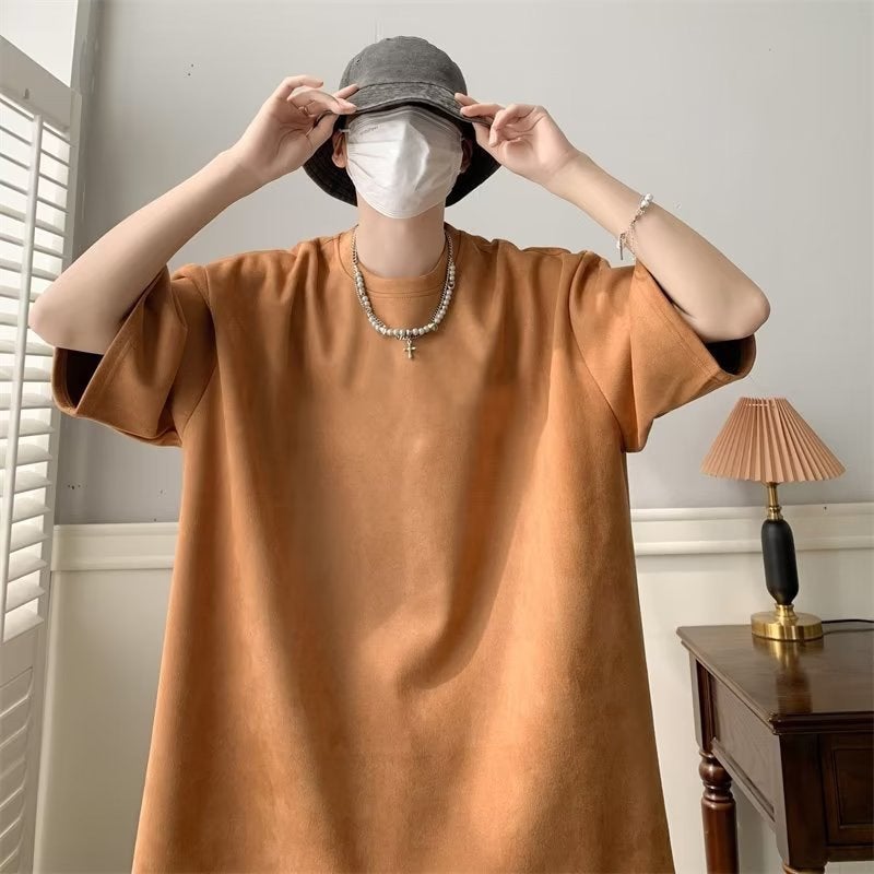 Short-sleeved Trendy Fashion Brand Men's Round Neck Fashion Urban Spring Popular Standard New Deerskin Fleece T-shirt Harajuku - Image 1