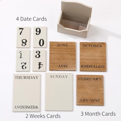 Aovdy Perpetual Calendar Wooden Blocks Calendar for Home Office Desk Date Week Month Accessories (Vintage White Calendar) - Image 3