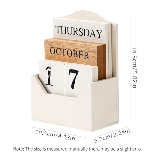 Aovdy Perpetual Calendar Wooden Blocks Calendar for Home Office Desk Date Week Month Accessories (Vintage White Calendar) - Image 2