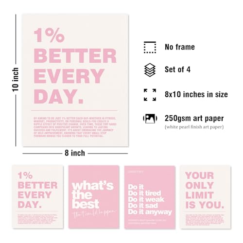 DSHFG Motivational Inspirational Office Wall Art Decor Prints Set of 4, Pink Motivational Wall Decor Trendy Retro Posters for Office Home Decor, 8x10 Unframed - Image 2