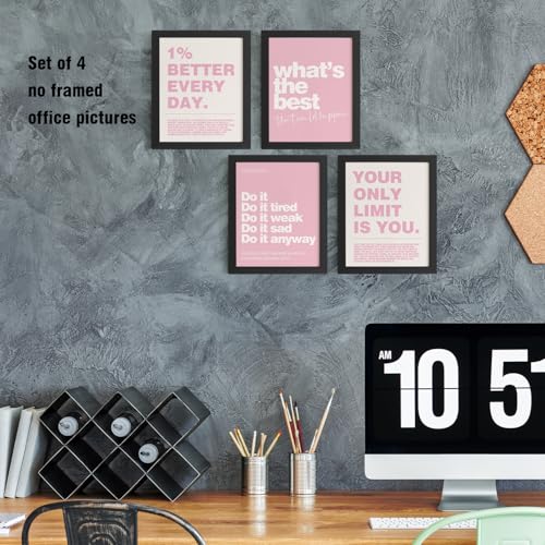 DSHFG Motivational Inspirational Office Wall Art Decor Prints Set of 4, Pink Motivational Wall Decor Trendy Retro Posters for Office Home Decor, 8x10 Unframed - Image 5