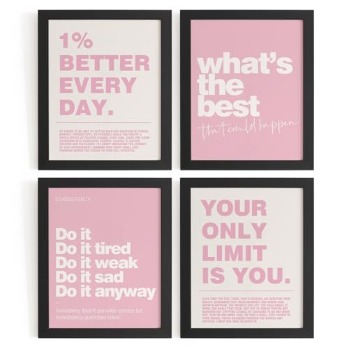 DSHFG Motivational Inspirational Office Wall Art Decor Prints Set of 4, Pink Motivational Wall Decor Trendy Retro Posters for Office Home Decor, 8x10 Unframed - Image 1