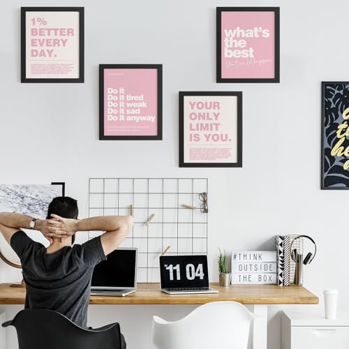 DSHFG Motivational Inspirational Office Wall Art Decor Prints Set of 4, Pink Motivational Wall Decor Trendy Retro Posters for Office Home Decor, 8x10 Unframed - Image 3