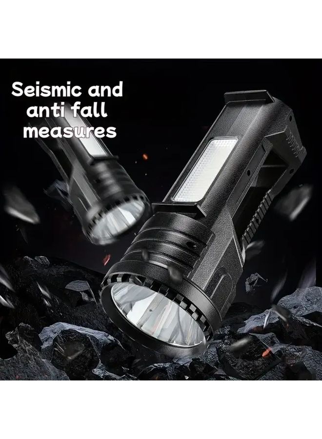 مصباح يدوي LED قابل لإعادة الشحن عبر منفذ USB، سعة 1200 مللي أمبير، شعاع بعيد المدى، لون أسود، محمول للتخييم والمشي لمسافات طويلة وحالات الطوارئ - Image 4