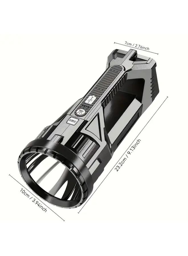 مصباح يدوي LED قابل لإعادة الشحن عبر منفذ USB، سعة 1200 مللي أمبير، شعاع بعيد المدى، لون أسود، محمول للتخييم والمشي لمسافات طويلة وحالات الطوارئ - Image 3