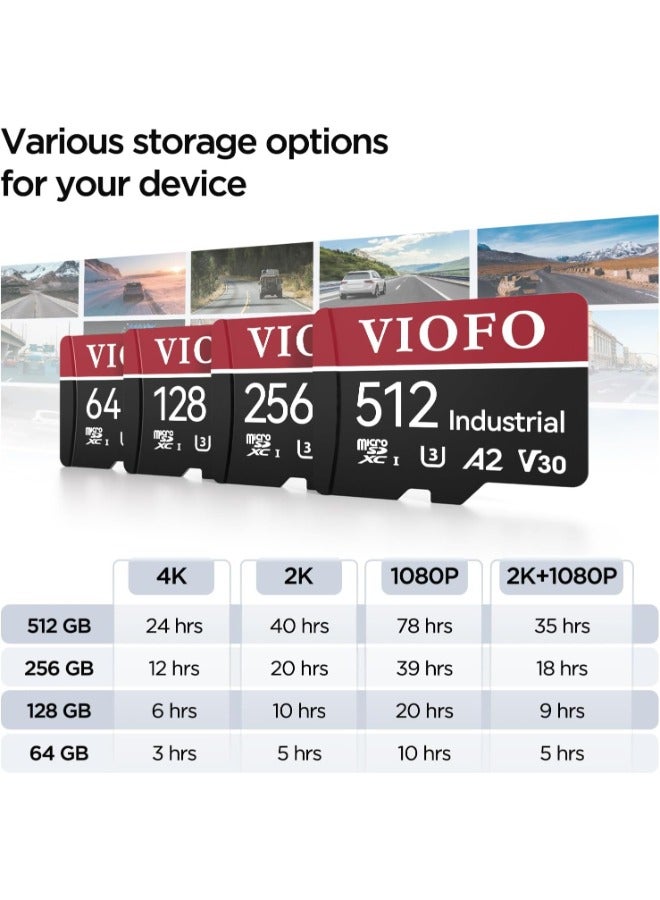 Viofo 512GB Industrial Grade microSD Card, U3 A2 V30 High Speed Memory Card with Adapter, Support Ultra HD 4K Video Recording - Image 2