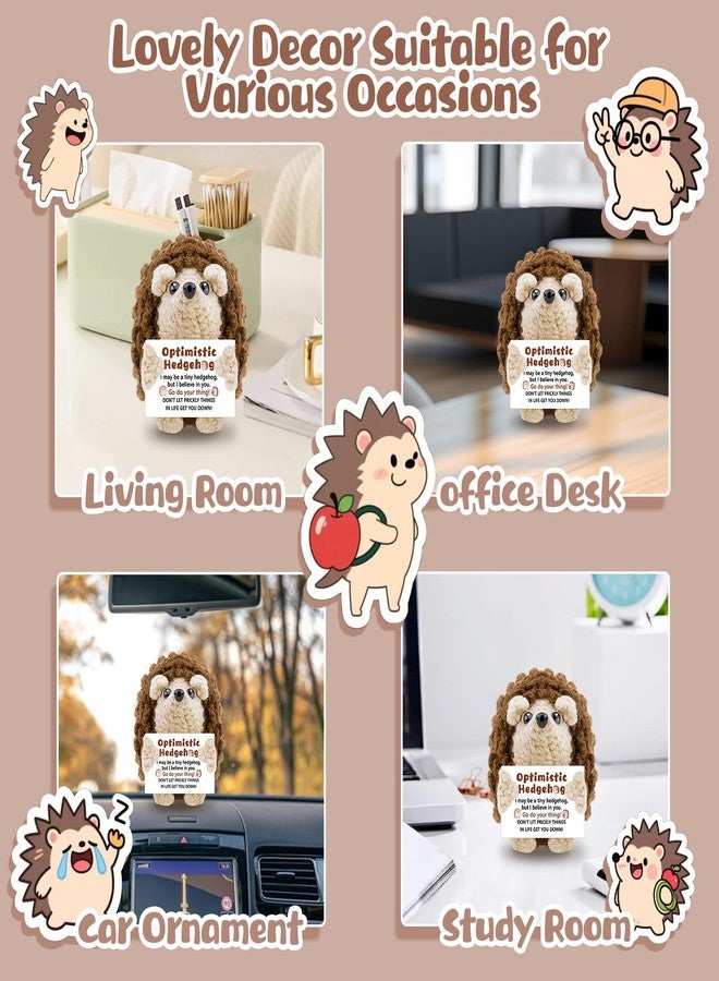 AICHPVOY Handmade Positive Crochet Hedgehog with Inspirational Message Cute Desk Accessories Emotional Support Crochet Unique Birthday Gifts for Women Men Friendship Gift for Women - Image 4