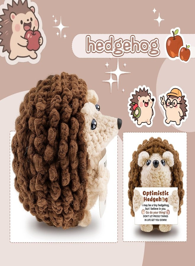 AICHPVOY Handmade Positive Crochet Hedgehog with Inspirational Message Cute Desk Accessories Emotional Support Crochet Unique Birthday Gifts for Women Men Friendship Gift for Women - Image 3