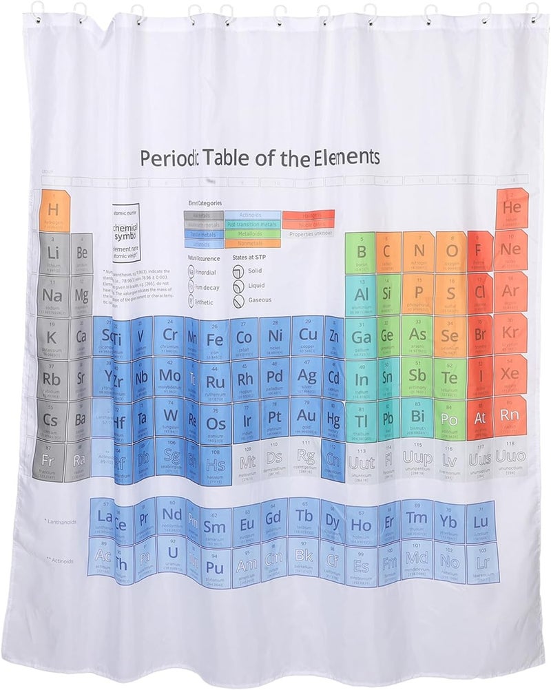 Toyvian Periodic Table Waterproof Bathroom Curtain 180x180cm Polyester Shower Curtain with Hooks Privacy Protected for Bathroom Use - Image 1