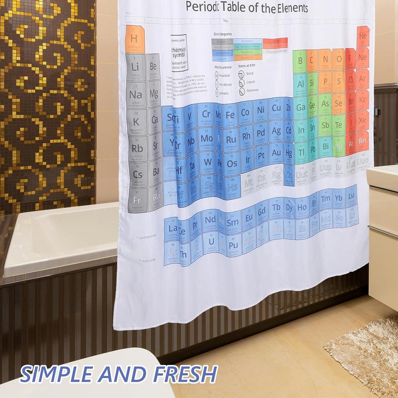 Toyvian Periodic Table Waterproof Bathroom Curtain 180x180cm Polyester Shower Curtain with Hooks Privacy Protected for Bathroom Use - Image 4