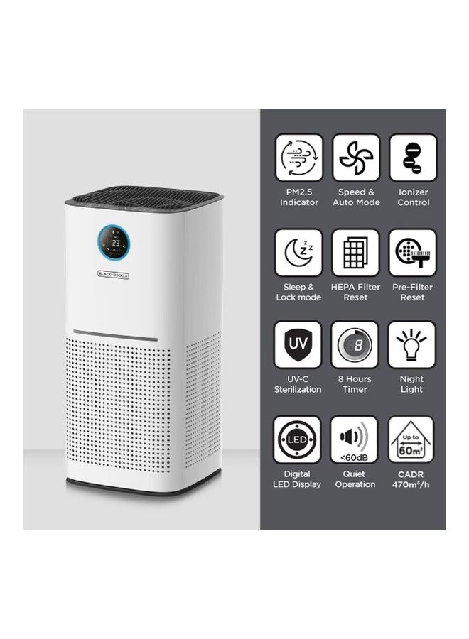 BLACK+DECKER Air Purifier High Performance For Rooms Size Upto 60m² Removes House Dust/Aerosols And Uncomfortable Smell AP3560-B5 White/Black - Image 2