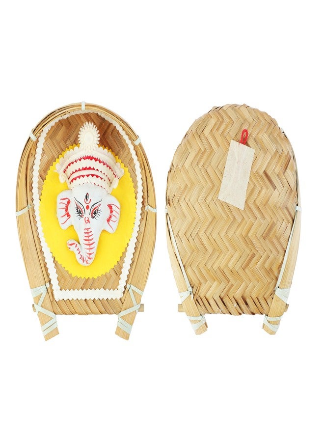 Aditri Creation Ganesh Face Wall Door Hanging Shola Pith in kulo Bamboo Tray Murti Decorative Handmade Home Decor Indian Traditional Festival New year Gift Return Gifts Living Room Puja (Size:-7"X6")(Multicolor) - Image 2