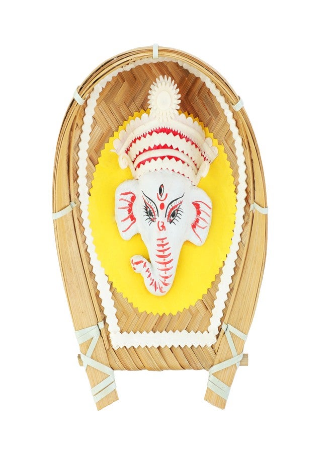 Aditri Creation Ganesh Face Wall Door Hanging Shola Pith in kulo Bamboo Tray Murti Decorative Handmade Home Decor Indian Traditional Festival New year Gift Return Gifts Living Room Puja (Size:-7"X6")(Multicolor) - Image 1