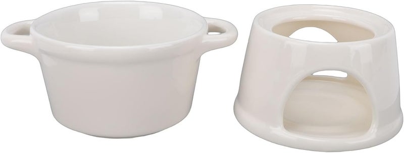 Rengue Chocolate Fondue Mug Ceramic Butter Warmer Pot Chocolate Melting Cup with Fork for Kitchen Dessert Cheese Fondue Dipping Snacks (White) - Image 4