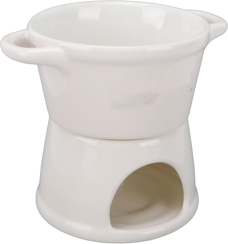Rengue Chocolate Fondue Mug Ceramic Butter Warmer Pot Chocolate Melting Cup with Fork for Kitchen Dessert Cheese Fondue Dipping Snacks (White) - Image 3